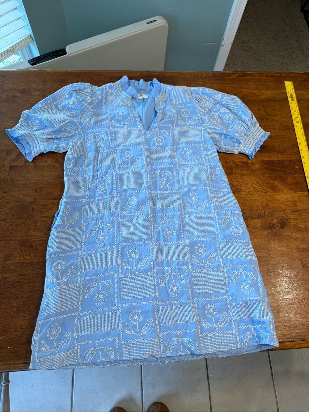 entro Powder Blue Embroidered Mini Dress